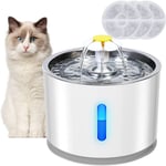 Fontaine à Eau pour Chat et Petit Chien 2.4L, Distributeur Eau pour Chat Silencieux avec 4 Filtre à Charbon Actif et Plateau en Acier Inoxydable,