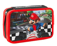 Comix Mario Kart - Trousse à 3 Compartiments pour Fille et Enfant avec intérieur organisé, Poche à Fermeture éclair et Organisateur Porte-stylos - Trousse école Moyenne et élémentaire en Tissu, 20 x