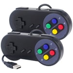 2 pcs Contrôleur de jeu USB filaire manette rétro Joypad noir gris manette de jeu pour PC portable Windows pour NESPi4 étui pour framboise Pi 4