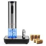 SIKITUT Tire Bouchon Électrique, Ouvre Bouteille Électrique, Ouvre-vin Rechargeable avec Indicateur de Batterie LED, Coupe-Capsule, Station de Recharge, Acier Inoxydable, Coffret Cadeau Homme