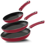 KICHLY Non Stick Frying Pan Set, 3 Pcs Induction Hob Pan Set, Professional Chefs Pan Sets Non Stick, Kitchen Cookware 20cm, 24cm, and 28cm (Red, 1 Set of 3)