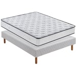 Dewinner - Matelas à ressorts 140x190cm+Sommier, Matelas Ressorts Ensachés Hybrid,Sommier Tapissier avec housse de protection(140x190