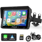 2024 Carpuride W502 Écran Portable sans Fil Carplay et Android Auto pour Moto, Navigation GPS, écran Tactile de 5 Pouces, Double Bluetooth, Carte TF 64G, GStéréo étanche IP67 pour Moto