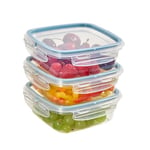 Snips - SnipsLock Square - Square Fridge Container - 0,50 litrers - Microwave Container, Set 3 pcs. - 4 Safety Locks - 14.7 x 14.7 x 8 cm - Made in Italy