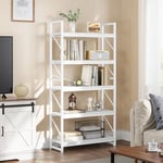 YITAHOME Bibliothèque à 5 Niveaux, étagère à Livres Industrielle, Grande bibliothèque autoportante, étagère en Bois et Cadre en métal, étagère de Rangement pour Salon, Bureau à Domicile, Blanc Pur