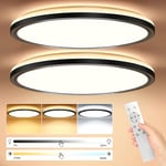 Plafonnier Led 24W 2642LM avec Télécommande & Rétro-Éclairage, Dimmable Luminaire Plafonnier Led 3000-6500K, Luminaire Lampe de Plafond Intérieur pour Chambre Cuisine Couloir Balcon Salon, Noir 2pièce