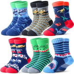 Welwoos Kids Boys Fluffy Grips Socks Non Slip Anti Skid Thermal Winter Warm Thick Slipper Fun Cosy Bed Hospital Toddlers Socks 6 Pairs Christmas Gifts Stocking Fillers(Animal & Cars,8-12 Years)