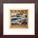 Lumartos, Vintage Poster US Navy Help Your Country! Enlist In The Navy Contemporary Home Decor Wall Art Print, Mahogany Frame, 10 x 10 Inches