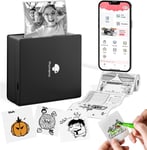 Imprimante Bluetooth Portable M02,Mini Imprimante Photo de Poche,Imprimante Etiquette Thermique Autocollant Aans Encre,Compatible Avec iOS/Android,Notes,Photos,Journal,DIY,Sticker Printer Noir