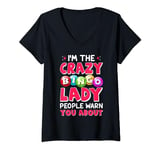 Womens I'm The Crazy Bingo Lady Funny Bingo Player Caller Women V-Neck T-Shirt