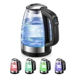 Electric Kettles, Glass Kettles Electric with 5-Color LED, Keep Warm, Anti-Dry,