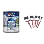 Dulux Weather Shield Quick Dry Satin Paint, 750 ml - Pure Brilliant White & Fit for The Job 5 pc Mixed Sizes Paint Brush Set for a Smooth Finish with Emulsion, Gloss