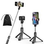 KOMI Selfie Stick - 4 in 1 Selfie Stick Tripod Extendable Phone Tripod Portable with Detachable Wireless Remote Compatible with iPhone 15 Pro Max/15 Plus/15/14/13 Samsung Camera Android (Black)