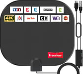 2024 Antenne TV Intérieur Puissante TNT HD - 480KM Longue Portée Antenne TV Intérieur avec Amplificateur de Signal à Gain Élevé - pour 1080P 4K Chaînes Télévision Gratuites - 5m de Câble Coaxial