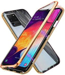 Coque pour Samsung Galaxy S20 Ultra 5G, Adsorption Magnétique Coque Avant et Arrière Verre Trempé Case Cover Bumper Métal Frame avec Aimant Cover 360 Degrés Antichoc Ultra Mince Etui Housse, Or