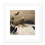 Schenck Anguish Sheep Ewe Crows Carrion Painting 8X8 Inch Square Wooden Framed Wall Art Print Picture with Mount