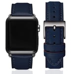 SUNFWR Leather Bands for Apple Watch Strap 45mm 44mm 42mm,Men Women Replacement Genuine Leather Strap for iWatch SE Series 7 6 5 4 3 2 1 Sport,Edition(42mm 44mm 45mm,Dark Blue&Black)