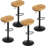 Woltu - Lot de 4 Tabouret de Bar, Chaise de Bar, Tabouret Haut en Bois, Cadre en Métal, Réglable en Hauteur, Pivotant à 360°, Chêne foncé