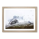 Big Box Art The Swiss Alps with a Flock of Birds in Abstract Framed Wall Art Picture Print Ready to Hang, Oak A2 (62 x 45 cm)