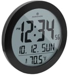 Marathon Clock Round Digital Wall Date and Temperature Black Steel