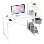 TESSTINA Table d'ordinateur 124CM Bureau réversible avec étagère et tiroir Petite Table de Bureau avec casiers de Rangement pour Bureau, Salon, Maison Plus Fort Support en Forme de X