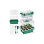 Ikodm - 5 Pack Bac à Semis, Plateaux de Culture avec Couvercle Mini Serre pour Semis pour Germination, Culture des Plantes Fleurs (12 cellules par