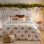 furn. Gretel Brushed Cotton Festive Duvet Cover Set - White & Orange - Size Single