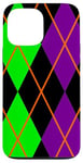 Coque pour iPhone 13 Pro Max Clowncore Halloween Losanges Plaid Violet Vert Clown Jester