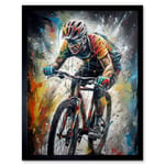 Bike Rider Racing Paint Splat Sport Bicycle Race Art Print Framed Poster Wall Decor 12x16 inch