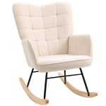 HOMCOM Fauteuil à Bascule, Rocking Chair, revêtement en Imitation Cachemire, Fauteuil Allaitement, Chaise à basule, Structure en Acier, Pieds en Bois Massif, Beige