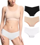 Culotte Femme Invisible sans Couture Slips Invisible sous-vêtements Souple Microfibre Sexy Shorties Bikini Culottes Noir/Beige/Blanc M