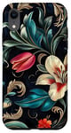 Coque pour iPhone XR Composition florale noire et rouge spectaculaire