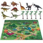 TEMI Figurine de Dinosaure avec Tapis de Jeu et Arbres - Jeu éducatif réaliste pour créer Un Monde de Dinosaures Dont T-Rex, Tricératops, Velociraptor - pour Enfants, garçons et Filles