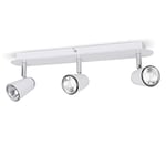 MiniSun - Modern Gloss White and Polished Chrome Adjustable 3 Way Straight Bar Ceiling Spotlight - with 3 x 5W Warm White GU10 LED Bulbs