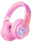 iClever Bluetooth Kids Headphones, BTH12 Colorful LED Lights Kids Wireless Headphones Over Ear with 74/85dBA Volume Limited, 85H Playtime, Bluetooth 5.2 for School/Tablet/PC, Colorful Pink