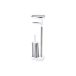 Joseph Joseph EasyStore Plus Standing Paper Holder with Flex Toilet Brush and Shelf, Bathroom Storage, BPA Free, Stainless Steel