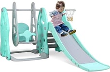 Toboggan et Balançoire pour Enfants, Toboggan 4 en 1 avec Balançoire & Panier de Basketball & Échelle d'escalade | Idéal pour Jouer Extérieur/Intérieur | Charge Max 60kg