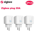 Prise Tuya Smart Zigbee 16A/20A,prise ue,compteur de puissance 3680W,compatible avec Alexa Assistant domestique et Hub Tuya ZigBee - Type zigbee plug 3pcs #C