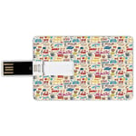 16G USB Flash Drives Credit Card Shape Music Memory Stick Bank Card Style Retro Pop Art Style Music Icons Casette Tapes Records Rock Headphones DJ Kids Image,Multicolor Waterproof Pen Thumb Lovely Jum