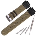 Nylon watch strap Compatible with Casio AE1200WH AE-1000 SGW-300H SGW-400 AQ-S810W 18mm Men's Replacement Leather Watch band stainless steel ring (Army Buckle)