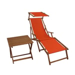 Chaise longue jardin couleur terracotta pliante, repose-pieds, pare-soleil, table 10-309FST