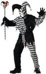 Evil Jester Mardi Gras Joker Horror Clown Black White Halloween Men Costume