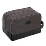 WANDF Trousse de Toilette pour Hommes Trousse de Toilette de Voyage, Kit Dopp en Toile, Sac en Cuir végétalien hydrofuge pour ustensiles de Rasage et Articles de Toilette (Gris foncé)