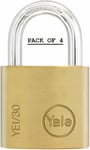 PADLOCKS/ OUTDOOR x 4 YALE SECURITY STEEL SHACKLE  Y110/30mm - SOLID BRASS - NEW