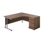 Office Hippo Heavy Duty Right Corner Radial Office Desk With 3 Drawer Desk High Storage, Home Office, Filing, PC Desk For Office or Home, 5 Yr Wty, MFC - Dark Walnut,Silver Desk Frame, 160cm x 160.4cm