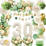 Decoration Anniversaire 30 ans,30 Ans Décorations Anniversaire de Fête en Vert Or,Deco 30 ans Ballon,Bannière Joyeux Anniversaire,PomPoms en Papier,Deco Anniversaire 30 ans pour Hommes Femmes