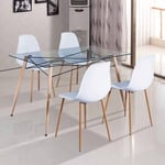 Table à manger en verre + 4 chaises scandinaves LIVIA - blanc