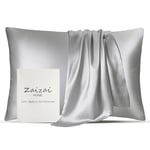 100% Pure Mulberry Silk Pillowcase for Hair and Skin, 25 Momme 6A+ Grade Silk Pillow Cases with Hidden Zipper, Both Sides Silk Pillow Cover, Anti Aging Acne Free (Standard, Silver Grey, 1pc)