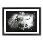 Big Box Art Stone Statue of a Bull Paint Splash Framed Wall Art Picture Print Ready to Hang, Black A2 (62 x 45 cm)