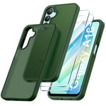 Qasyfanc Matt Cover Case Compatible with Samsung Galaxy A16 5G/4G with 2 Pack Tempered Glass Screen Protector, Non-Yellowing Shockproof Phone Bumper Cover Hard PC Anti-Scratch Case Dark Green